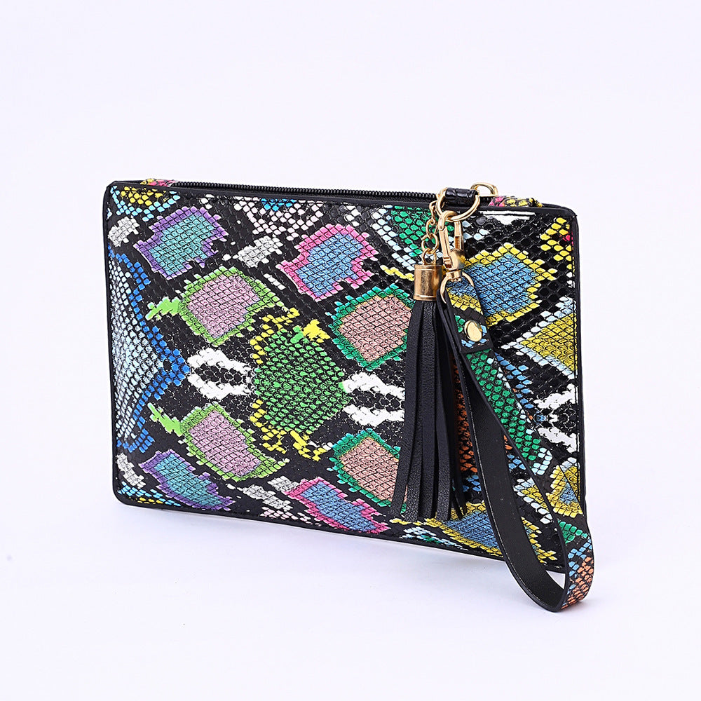 Animal Print Tassel Clutch Bag Medium PU Envelope Zipper