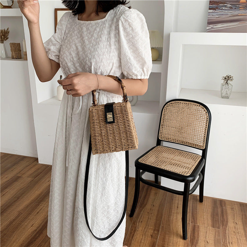 Sac de plage bandoulière tressé asymétrique pour femme 16x16.5x10cm