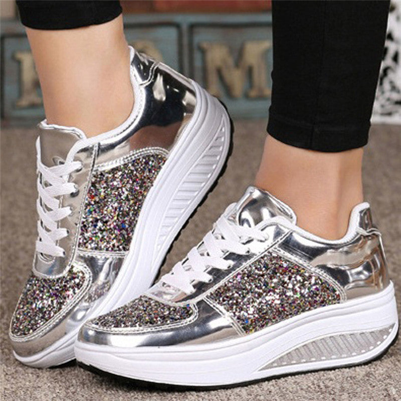 Sequin Canvas Women's High-Top Sneakers with Vulcanized Sole