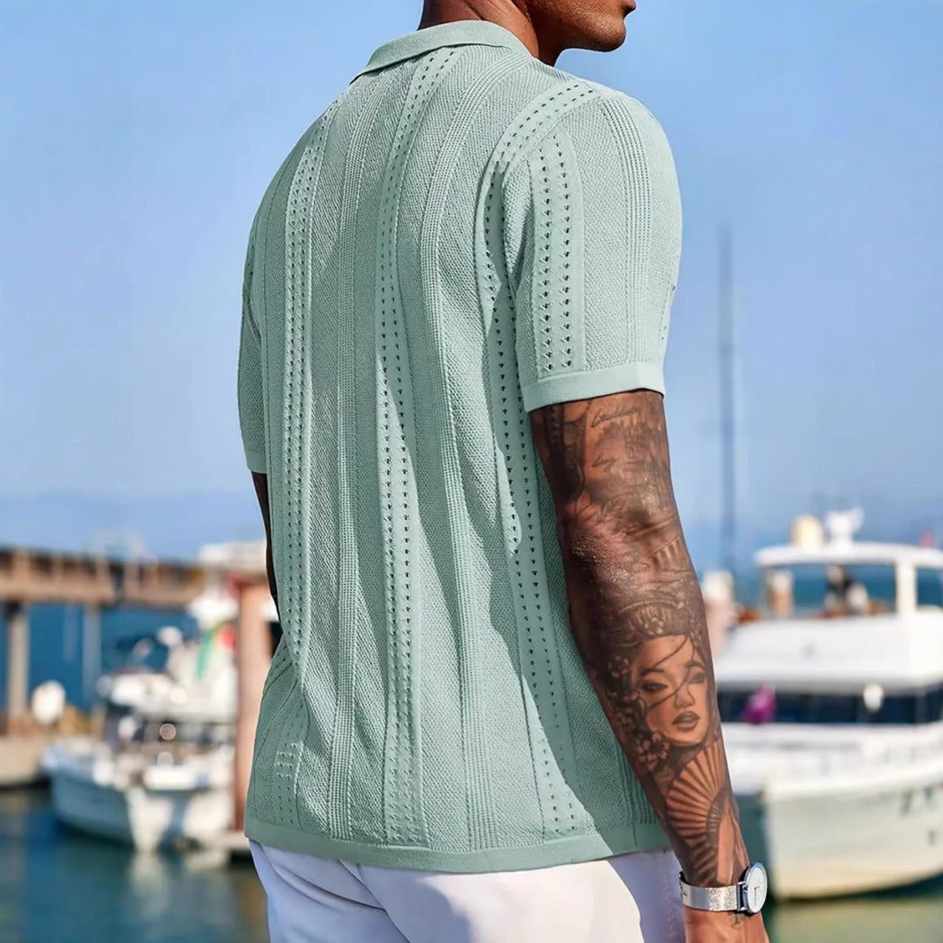 Men's Breathable Short-Sleeve Knitted Cardigan Solid Color