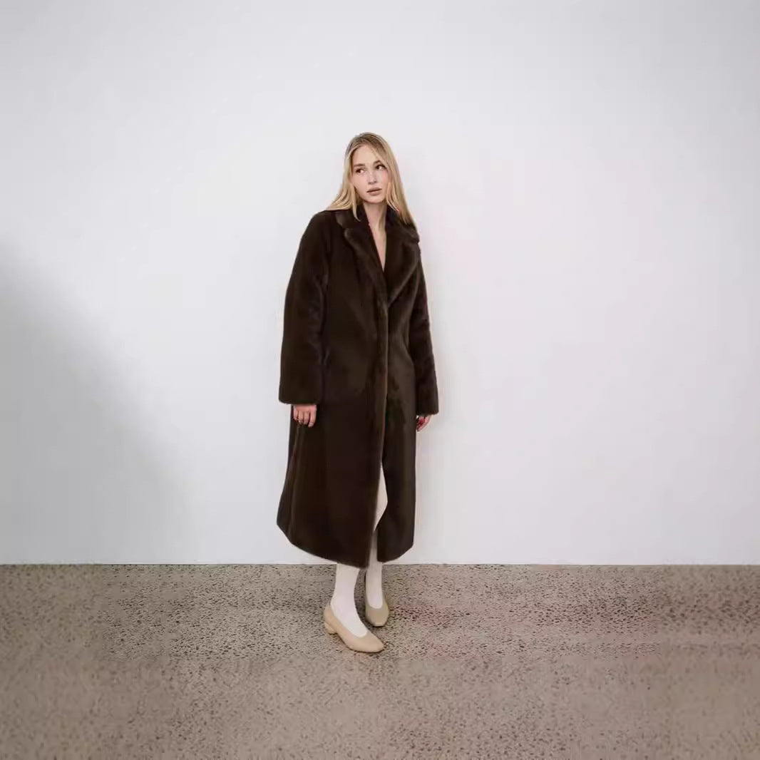Women's Brown Long Wool Overcoat Personalized Fashion XS-XL
