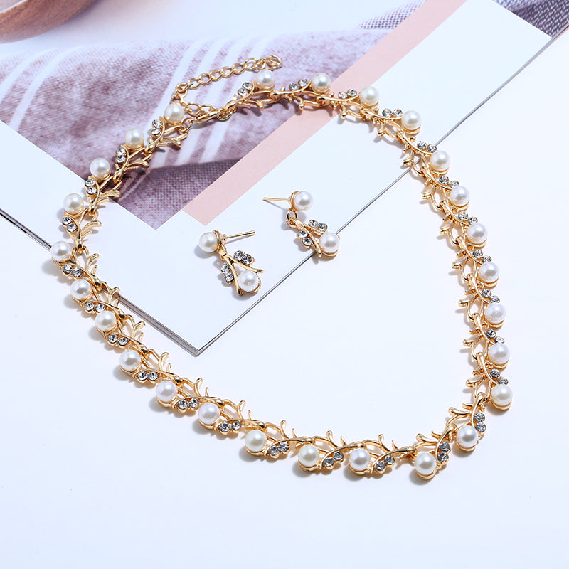 Parure de bijoux collier pendentif perle en argent plaqué or