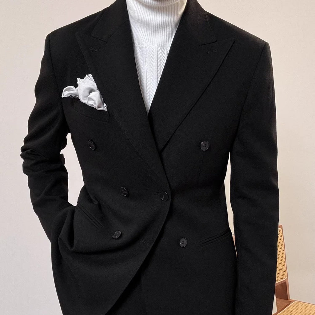 Spring Italian Slim Fit Double Breasted Suit in Tan, Black, Gray, Khaki