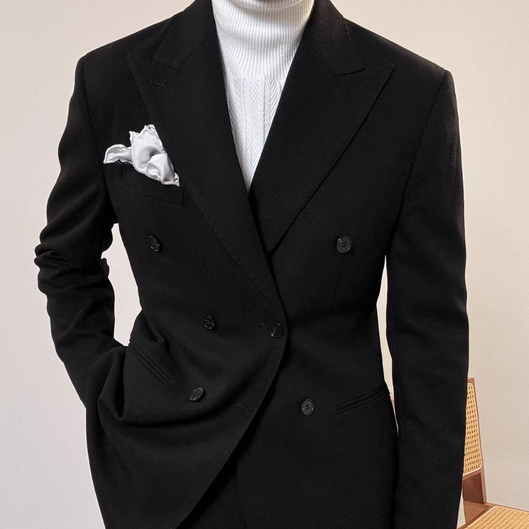 Spring Italian Slim Fit Double Breasted Suit in Tan, Black, Gray, Khaki