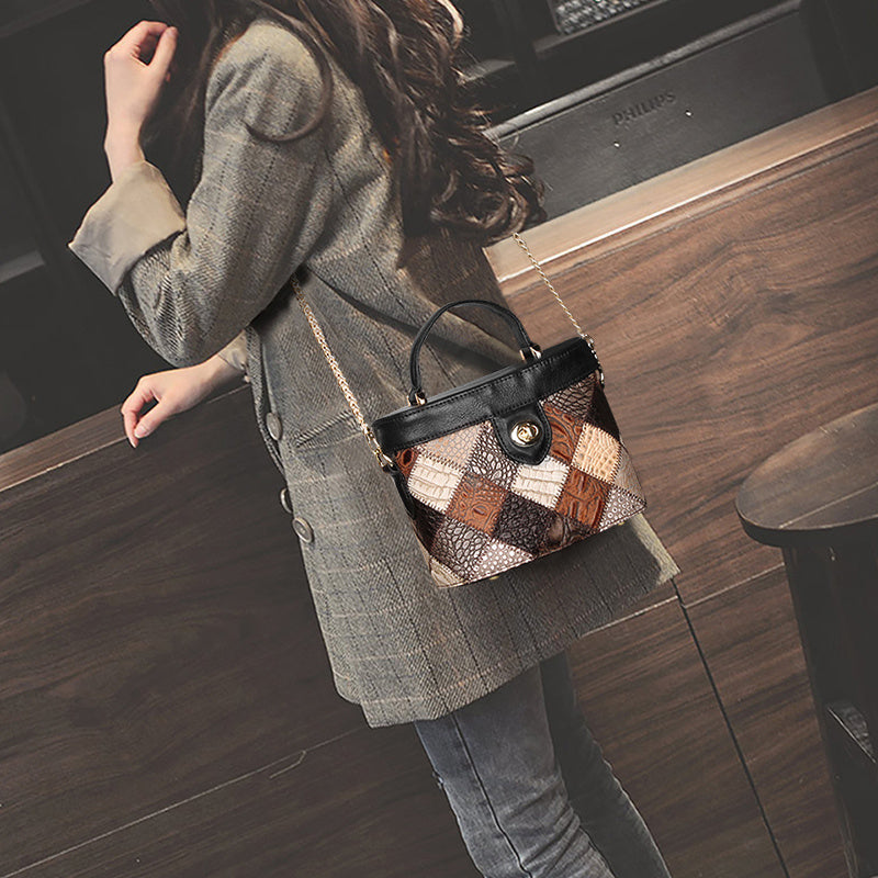 Ladies Small Cowhide Leather Cylinder Shoulder Messenger Bag