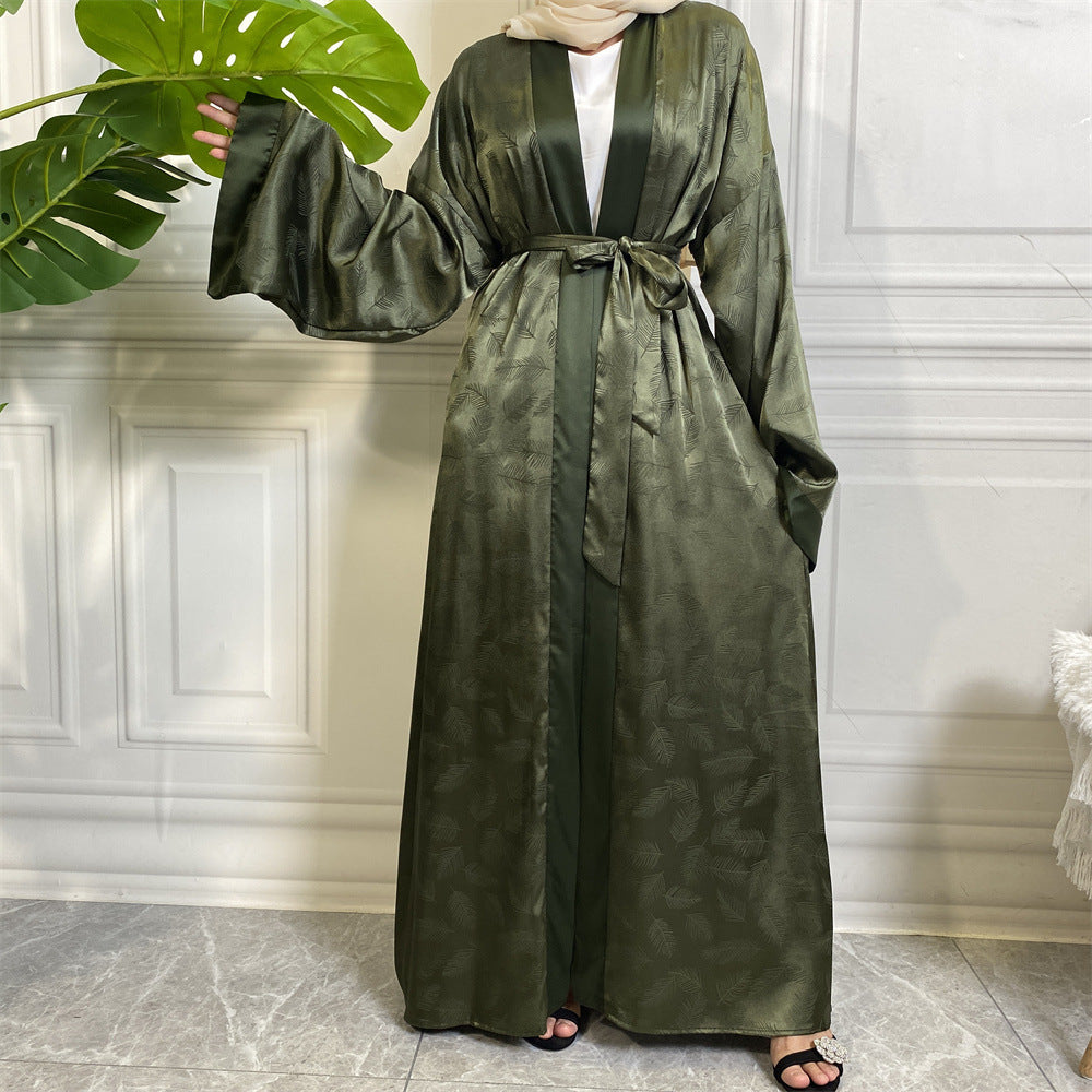 Fashion Printed Satin Cardigan Arabian Robe