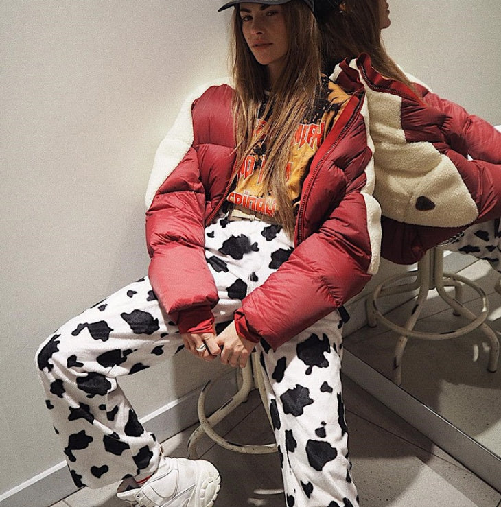 Cow Print High Waist Straight Casual Pants