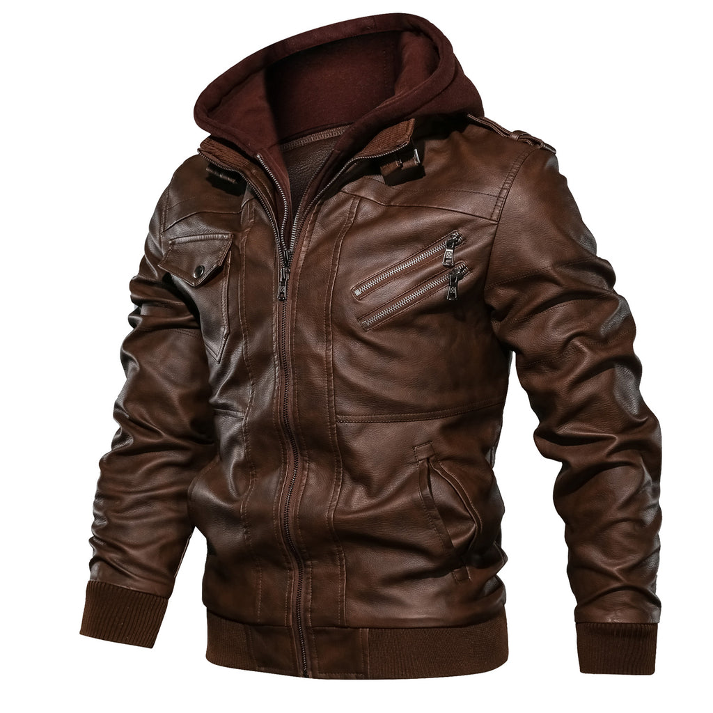 Men's Slim Fit Faux Leather Lapel Zip-Up Jacket