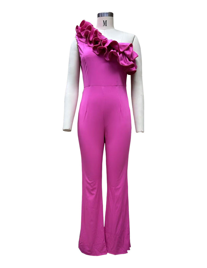 Women's Rose Red Sleeveless Flower Jumpsuit