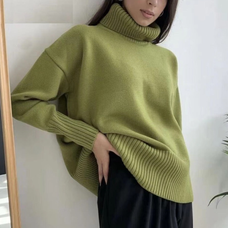 Soft Comfortable High Polo Collar Solid Color Pullover