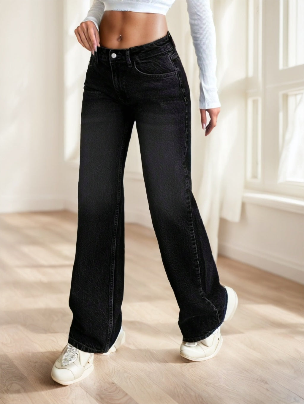 CasuGlow Jean droit décontracté en polyester