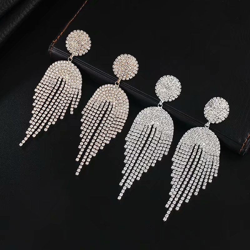 Silver Pin Earrings Exaggerated Long Tassel
