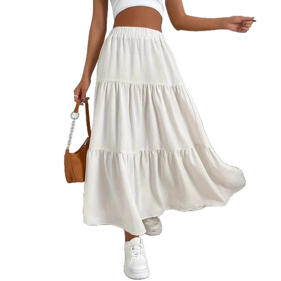 European And American Style Women Summer Bohemian Pleated Layered Long Skirt
