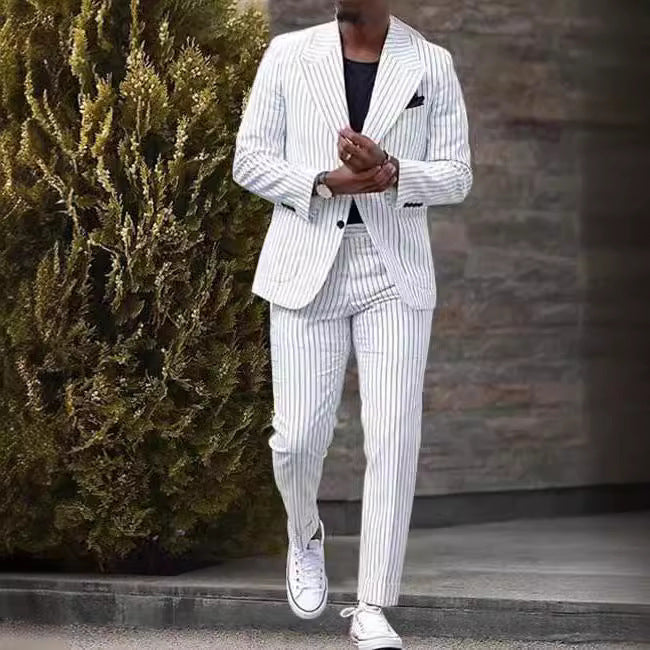 American Light Luxury White Striped Business Casual Suit Trousers Slim Fit