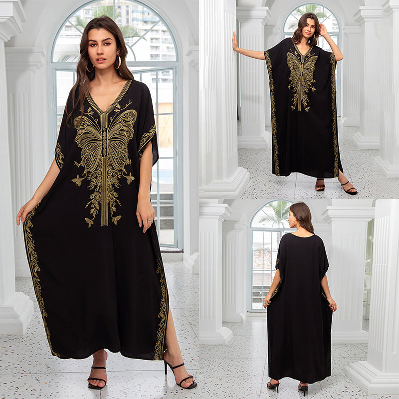 Outerwear Cover-up Rayon Embroidery Plus Size Long Dress Women