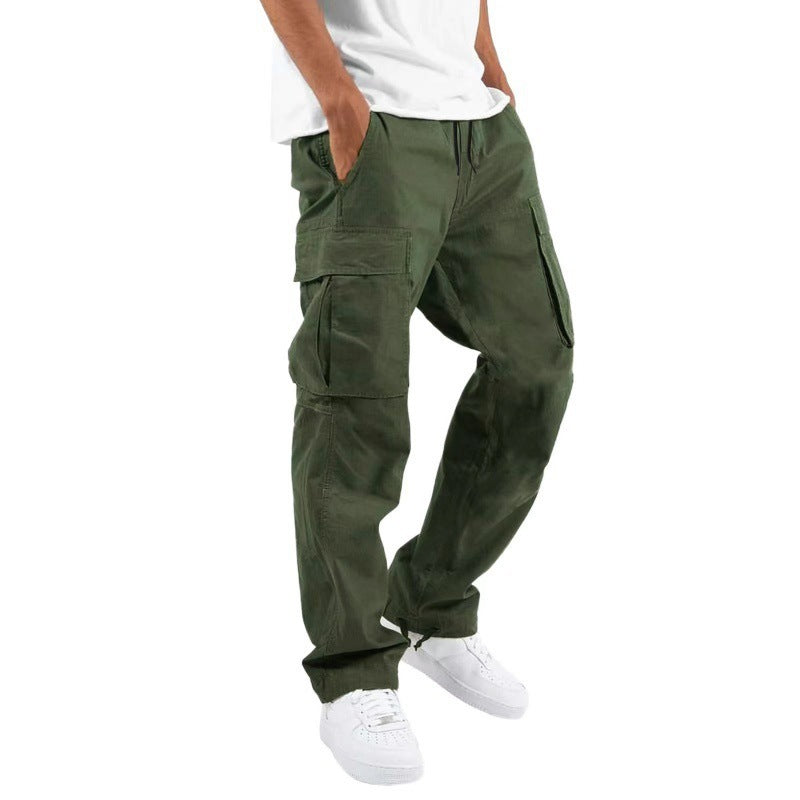 Pantalon Décontracté Multipoches avec Cordon de Serrage en Mélange de Coton