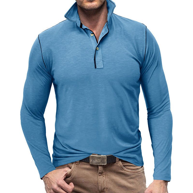 Men's Long Sleeve Henley Lapel T-Shirt Top