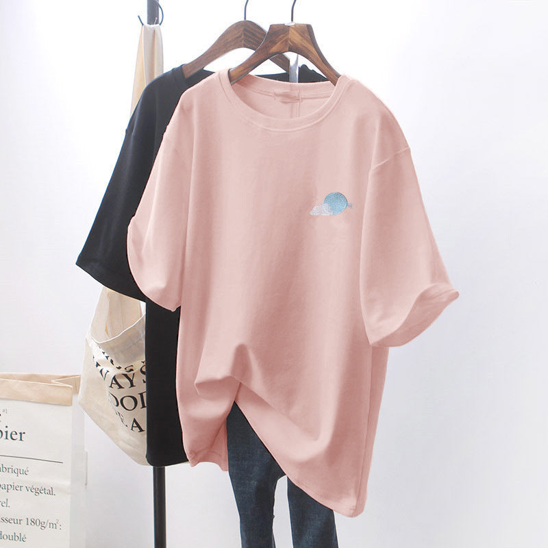 Design Sense Chic White Loose Short-Sleeve T-Shirt for Women