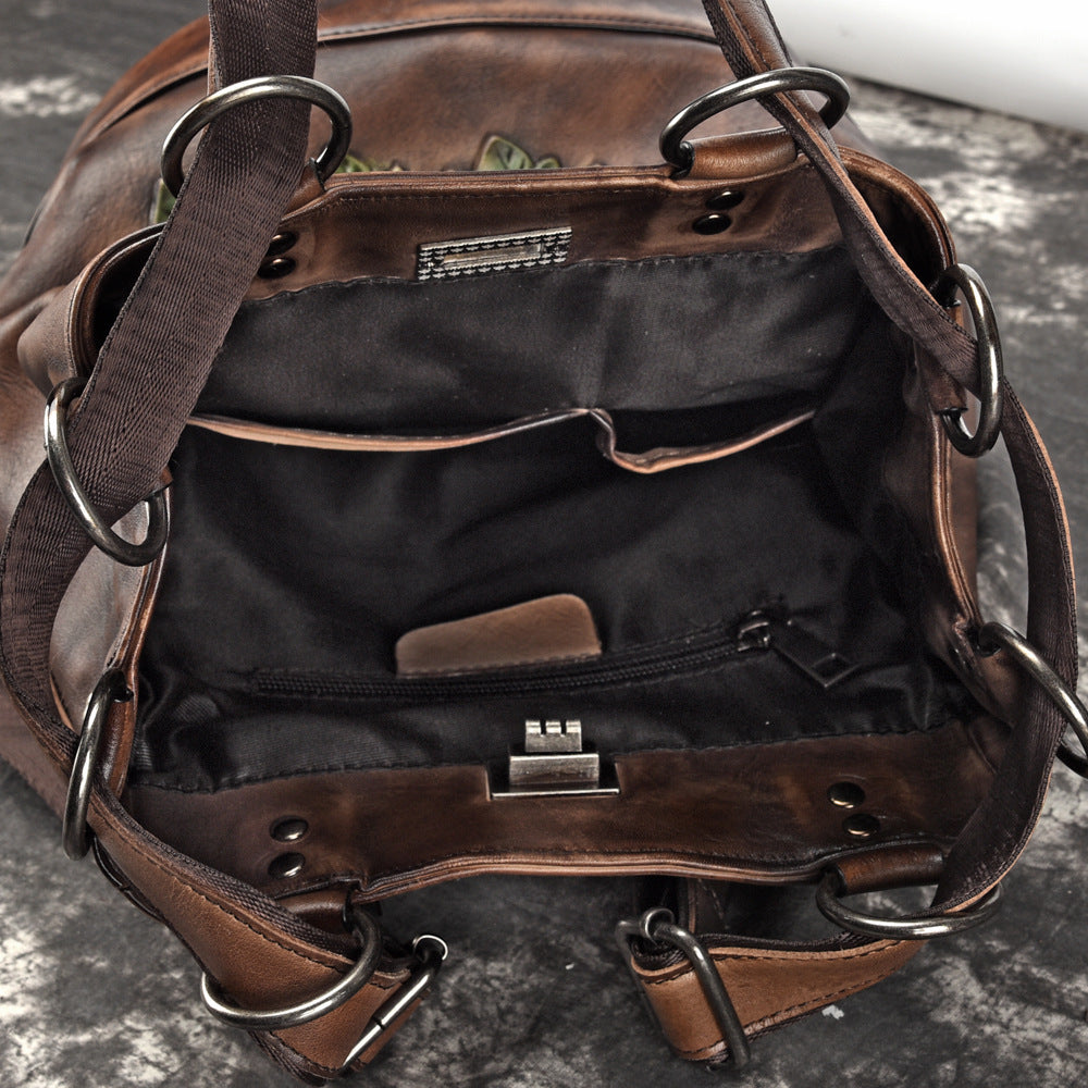 Retro Women’s Genuine Leather Bucket Backpack Cream, Brown, Red, Black - Large 25.5x30x15.5cm
