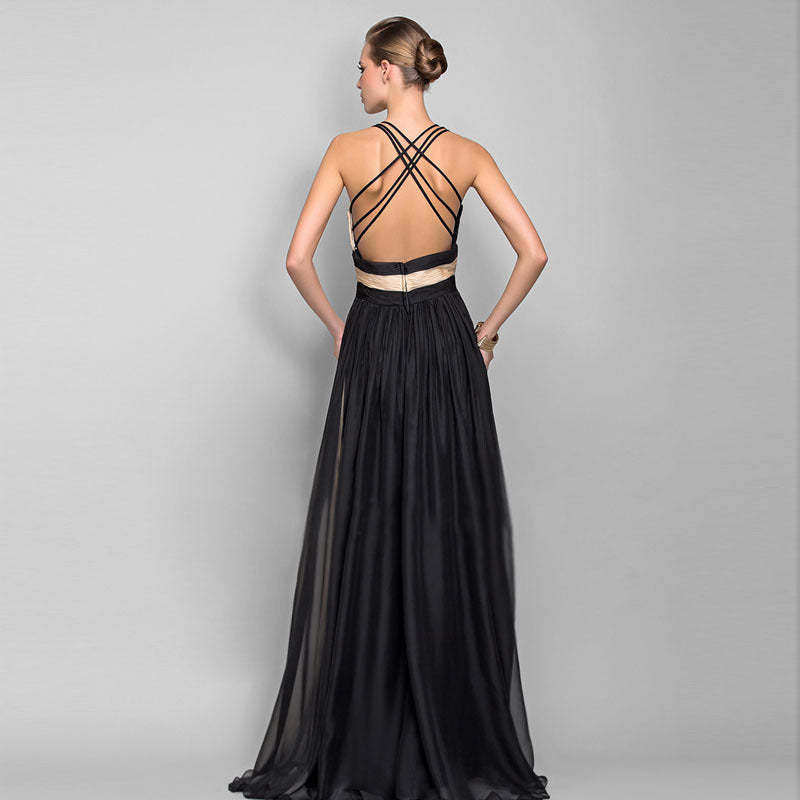 European American V-Neck Backless Long Dress Skirt