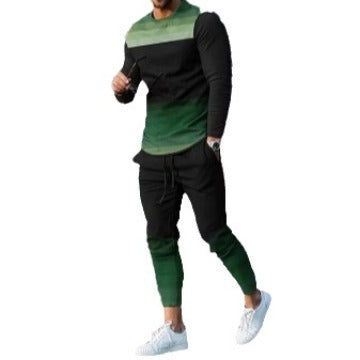 Men's Ethnic Style Printed Long Sleeve Trousers Suit Cotton Blend
