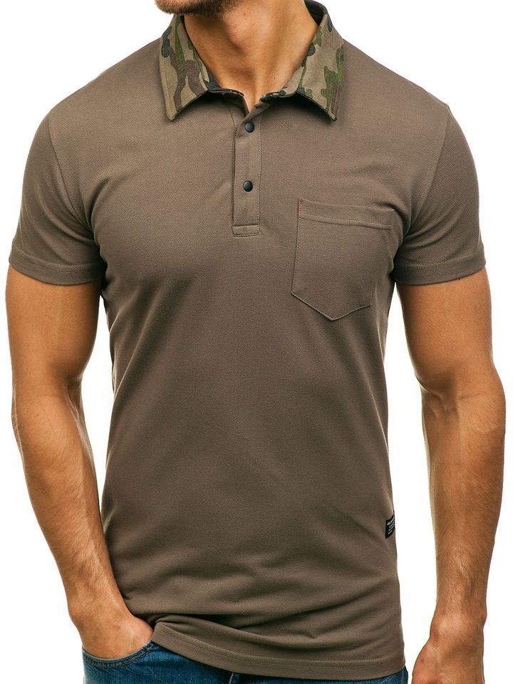 Men's Slim Fit Solid Color Camouflage Polo Short Sleeve Shirt
