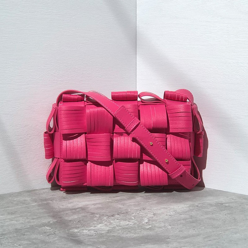 Leather Woven Cowhide One Shoulder Casual Messenger Bag
