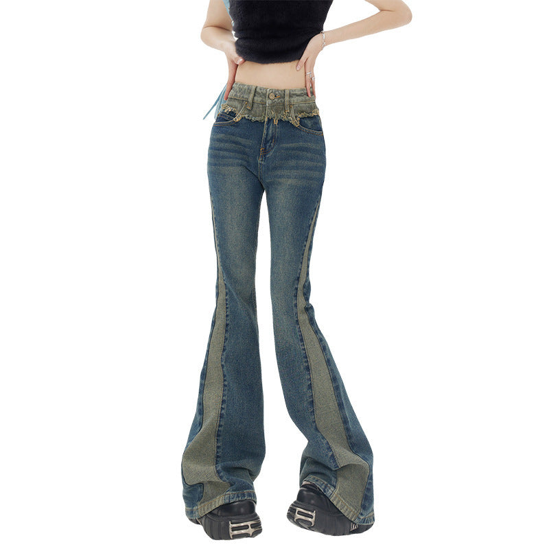 Jean flare vintage taille haute bleu avec ourlet brut