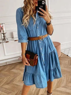 Cowgirl Square-Neck Mid-Length Cotton Skirt