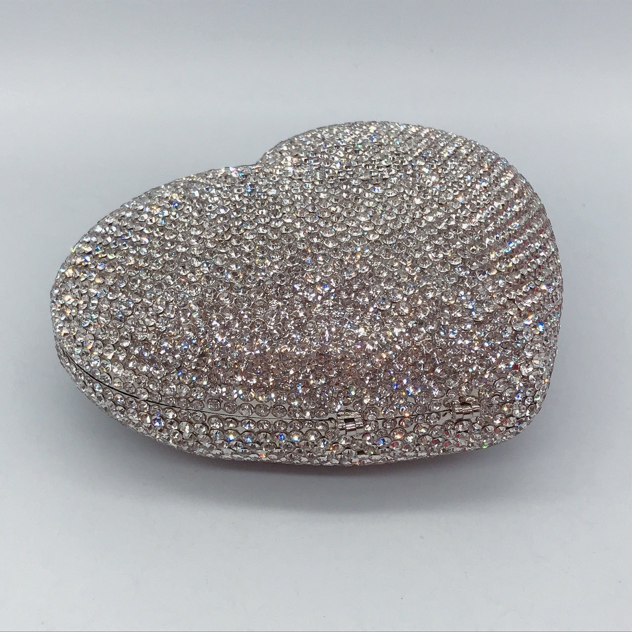 Sac de Soirée Diamant Cœur avec Anse à Main, Sac à Bandoulière Rigide en Métal 14x12x5", Rouge Noir Rose Or Argent