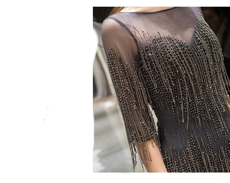 Temperament Hostess Evening Dress for Women with Pearl Beads and Zipper Detail