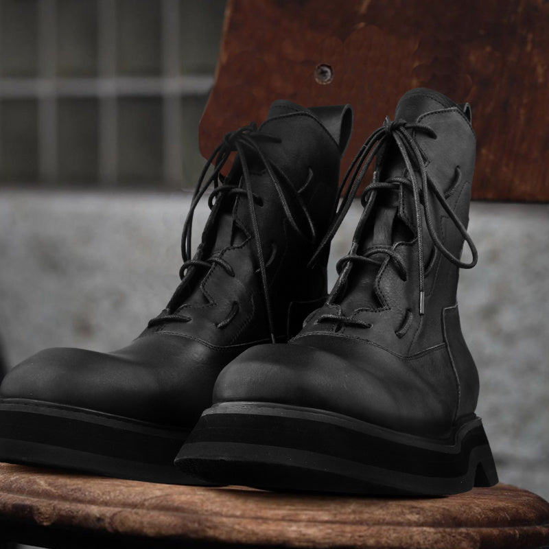 Men's Leather Boots Mid Top Platform Shoes Trend