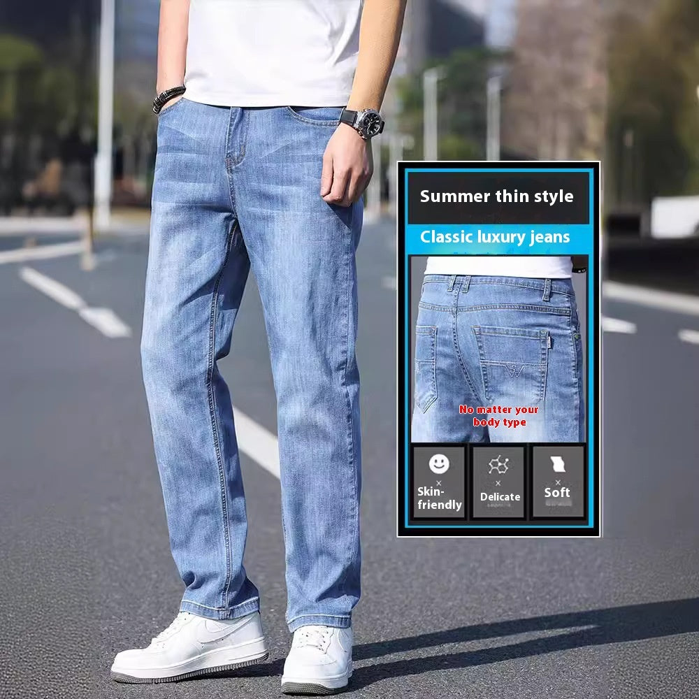 Thin Stretch Denim Tapered Business Casual Trousers