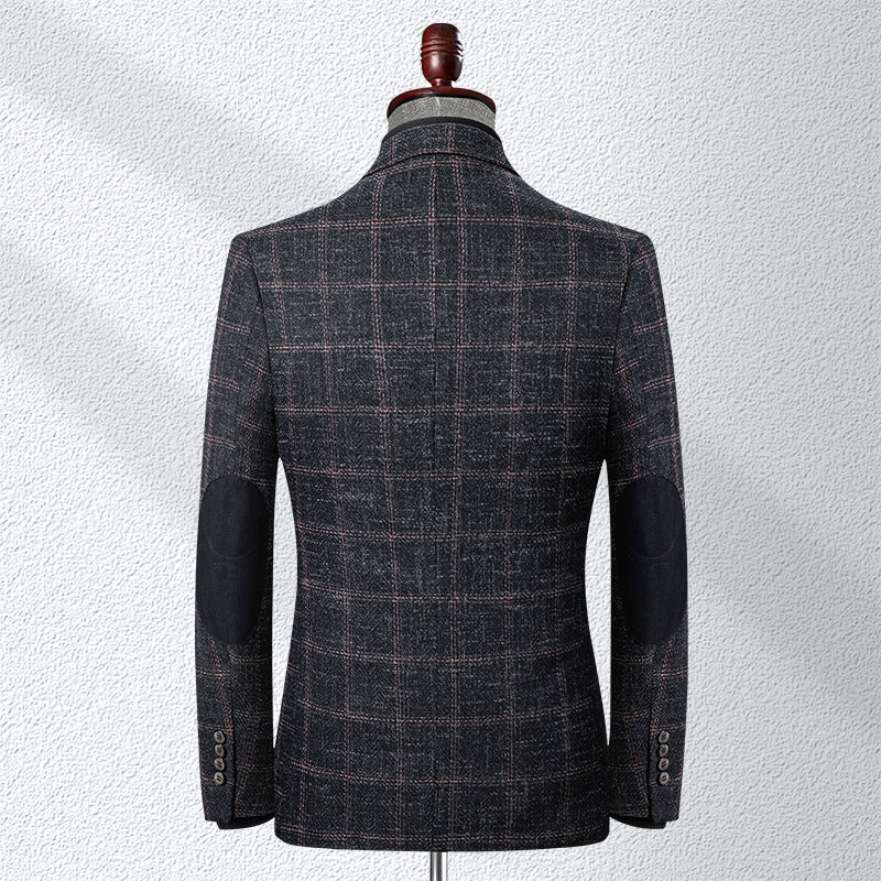 Slim Fit Plaid Suit with Two-Button Closure