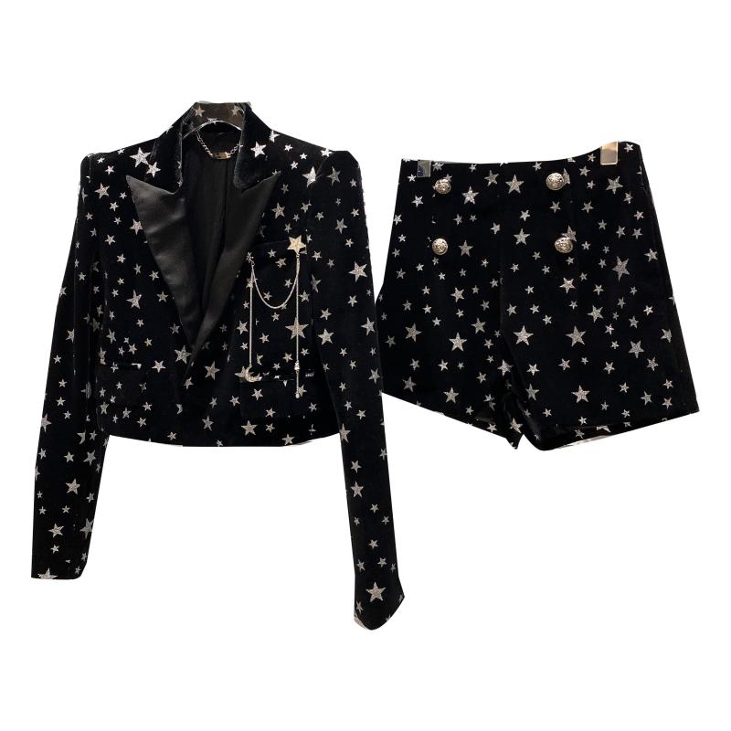 Ladies Spring Star Suede Pin Jacket Suit with Shorts