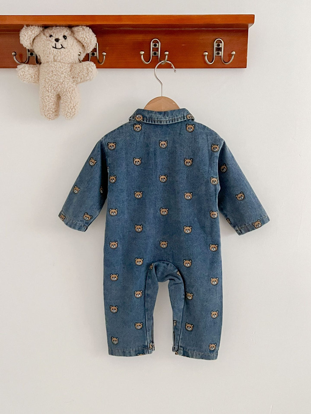 Child Bear Dark Blue Denim Jumpsuit Long Sleeve