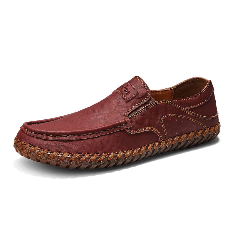 Chaussures décontractées pour homme en cuir véritable souple faites à la main avec surpiqûres