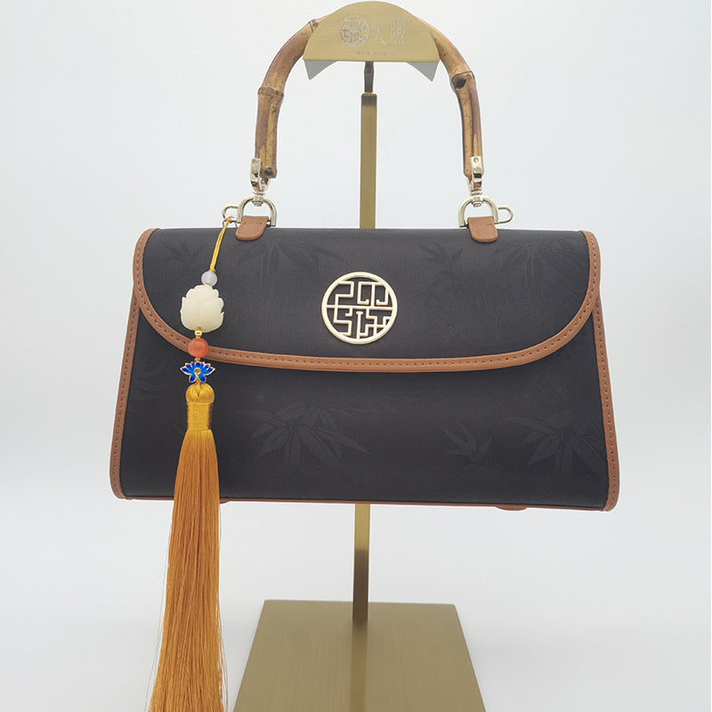 Silk Women's Cheongsam Bamboo Crossbody Handbag Small Bag Golden Yellow