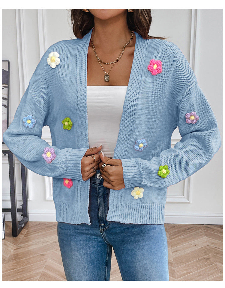 Gilet cardigan en maille à fleurs pour femme