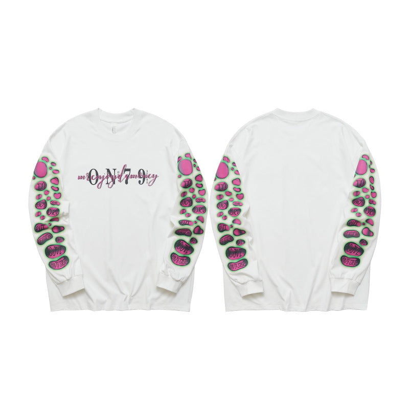 National Fashion Large White Printed Cotton Long Sleeve Hoodie