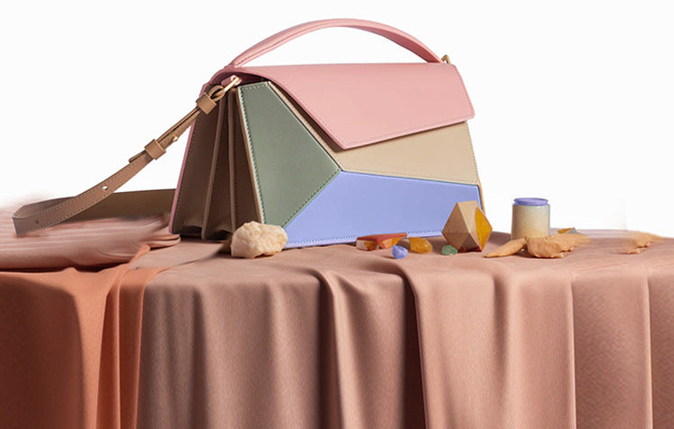 Geometric Color Block Diamond Lattice PU Organ Bag 20CM