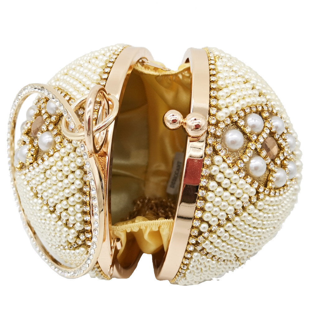 Round Pearl Tote Bag for Women with Diamond Accent