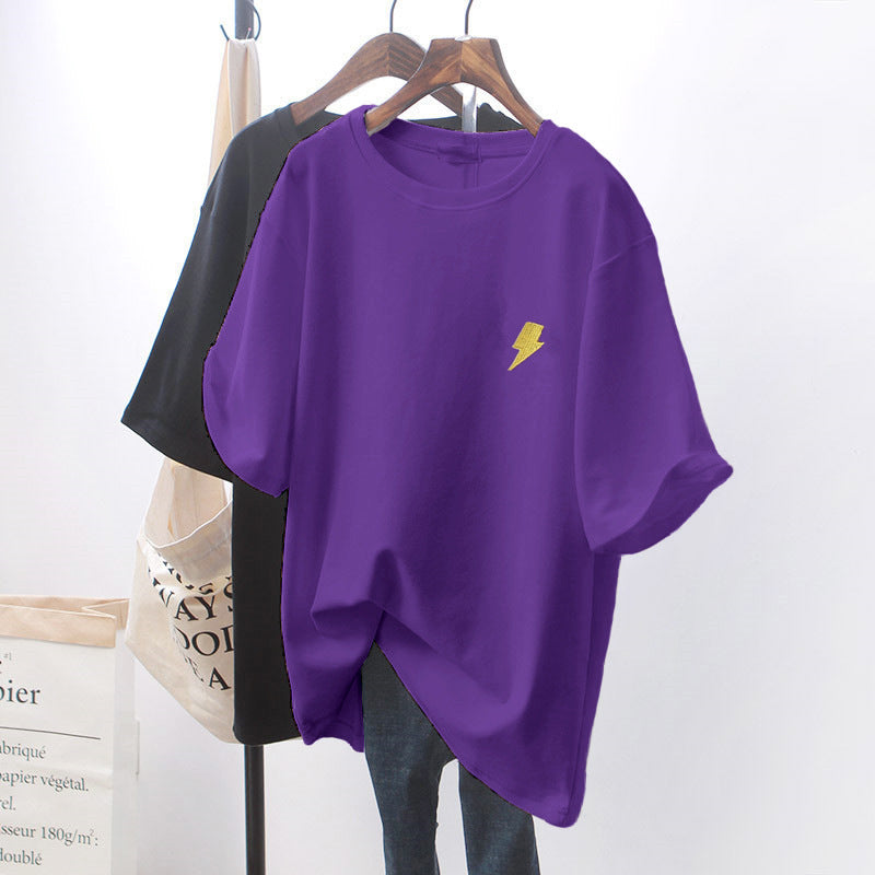 Design Sense Chic White Loose Short-Sleeve T-Shirt for Women