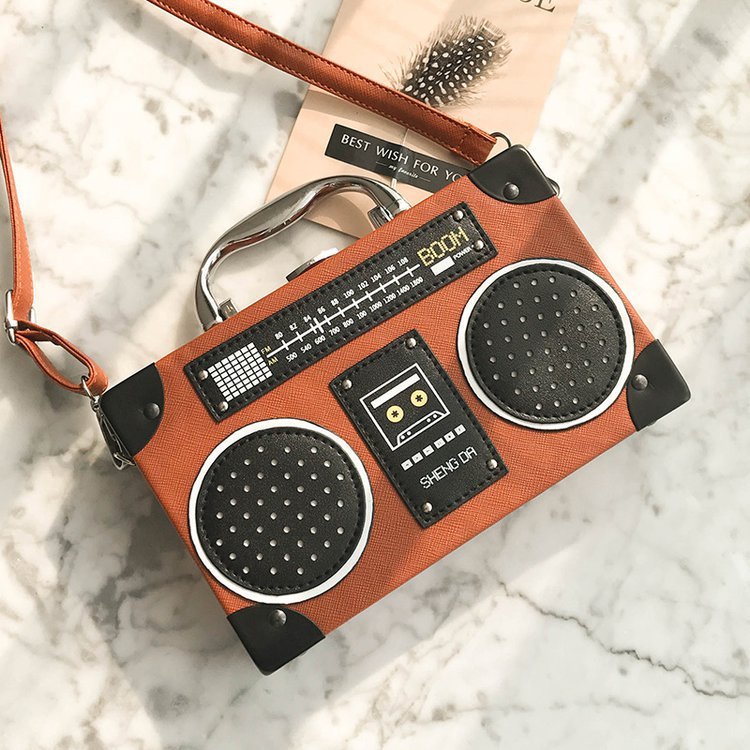Sac à bandoulière pour femme style rétro magnétophone en similicuir