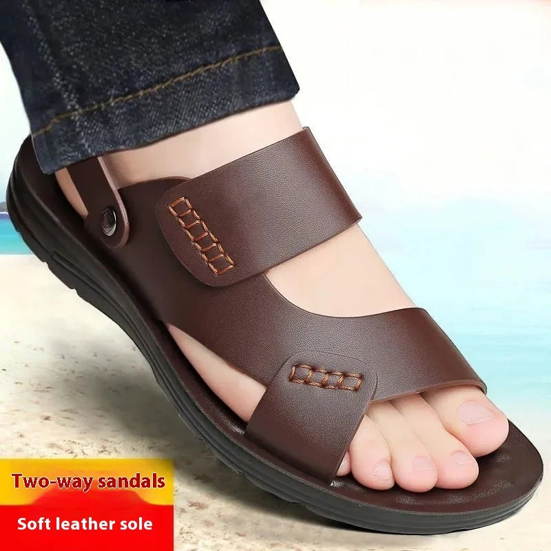 Men's Two-Way Outdoor Platform Sandals in Light Brown & Black