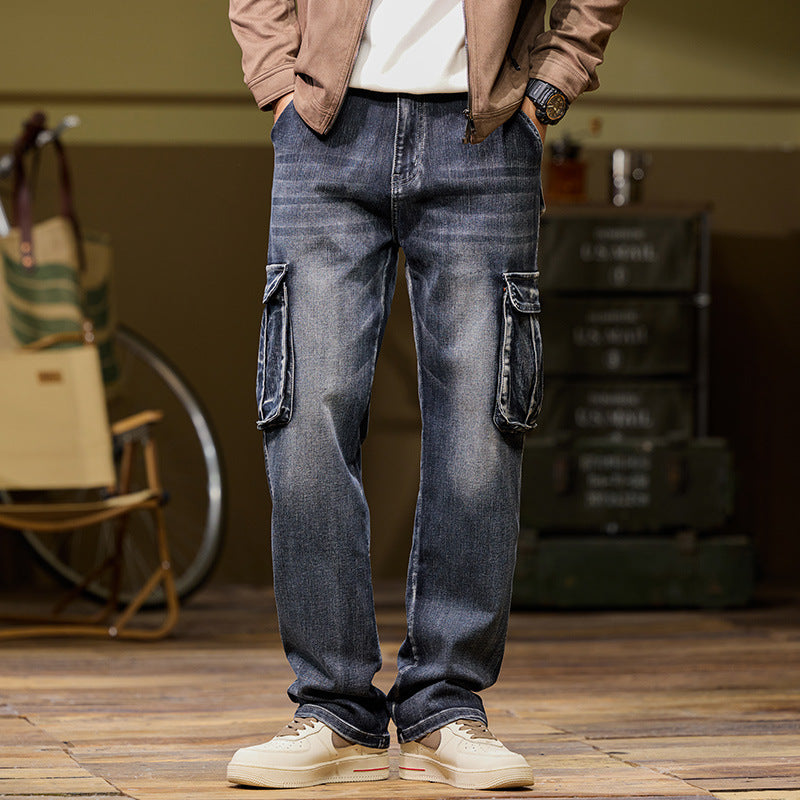 Hip Hop Men's Retro Nostalgic Multi-Pocket Denim Pants