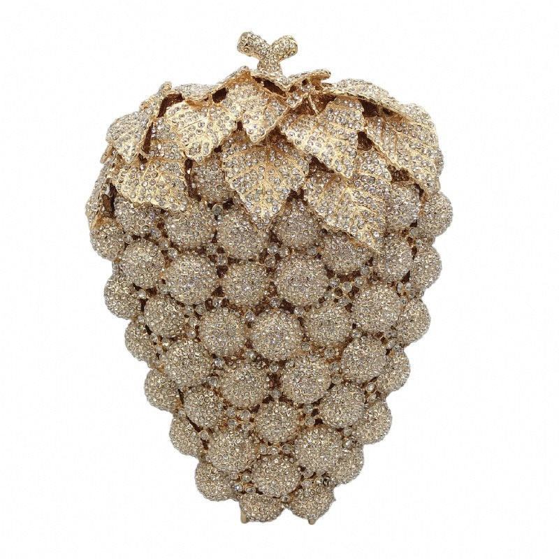 Sac de dîner à chaîne en forme de raisin clouté de diamants, petit 13x17.5x8 cm