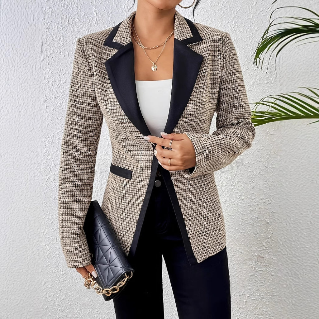 Graceful Fashionable Apricot Plaid Houndstooth Suit Jacket for Women