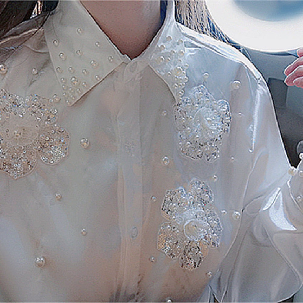 Women's Oversize White Polo Collar Loose Shirt Polyester