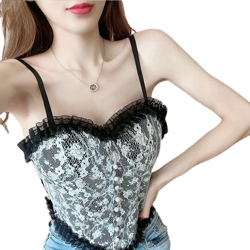 French Sweet Lace Strap Tank Top
